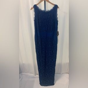Adrianna Papell Blue Green Lace Gown Long Dress